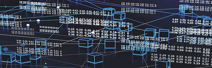 Vernetzte Boxen mit Zahlenfolgen auf dunkelblauen Hintergrund